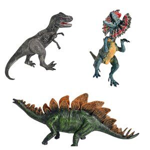 T-Rex Dilophosaurus Stegosaurus Dinosaur 3 Moveable Realistic Jurassic Figures